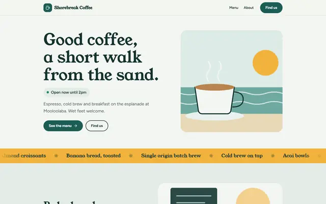 The Shorebreak Coffee example website