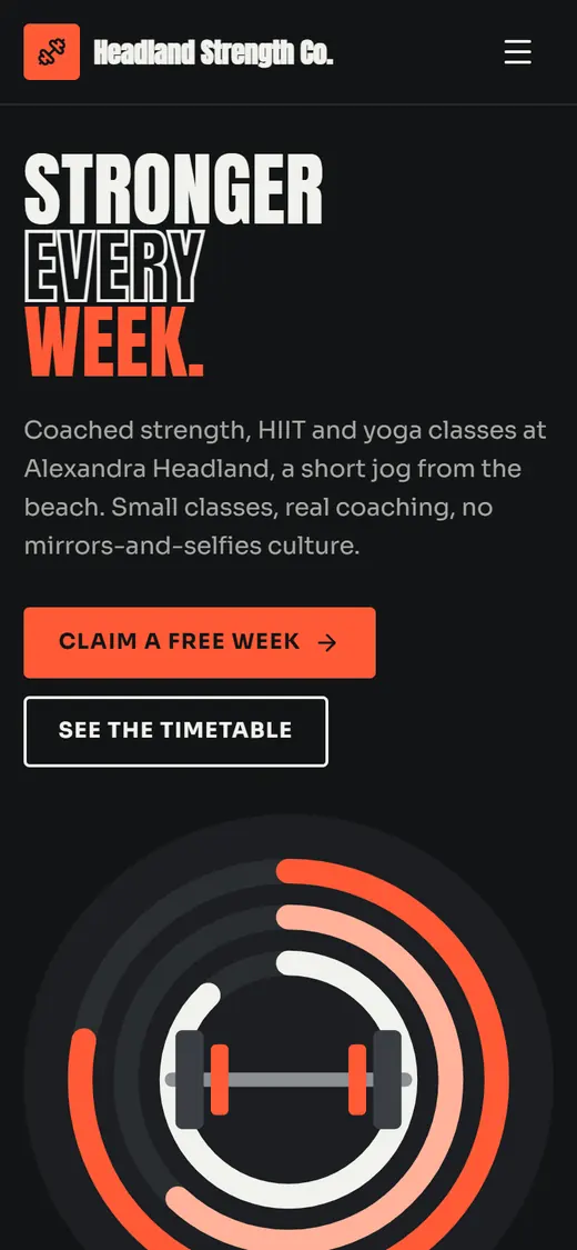 Headland Strength Co., one of the example websites, on a phone screen
