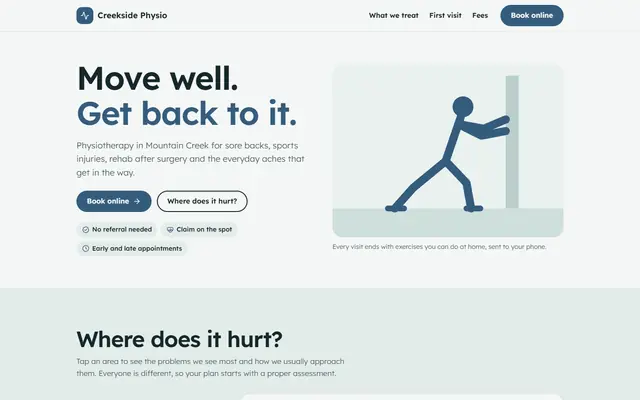 The Creekside Physio example website
