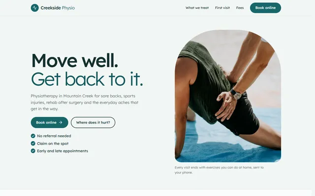 The Creekside Physio example website